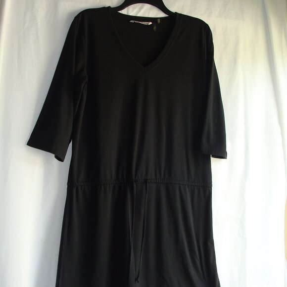 SOFT SURROUNDINGS Black 3/4 Sleeve Draw Waist Soft Knit DRESS Sz SMALL - Picture 1 of 7